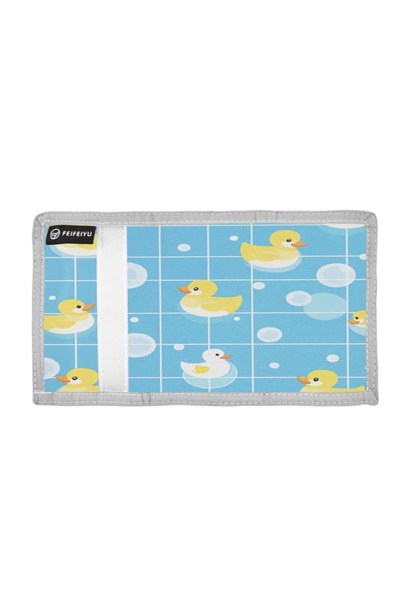Blue Plaids Rubber Ducks Bubbles Trifold Wallets Card Holders Coin Pockets with Lanyards Portable Unisex