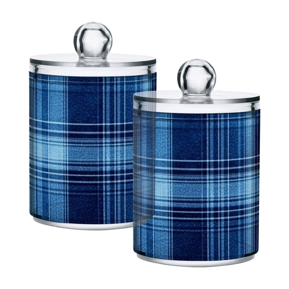 Blue Plaids Translucent Plastic Cans Storage Canisters with Lid Set of 2