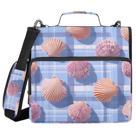 Blue Plaids with Shells Binder Bag with Shoulder Strap 3 Ring Zipper ...