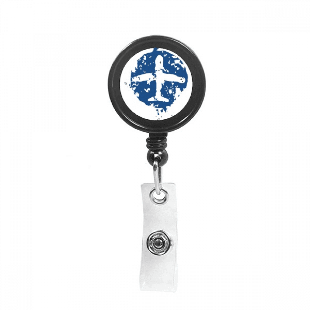 Blue Plane Design Illustration Pattern Retractable Keychain Badge Holder ID Badge