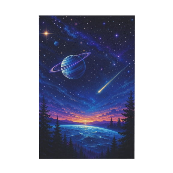 Blue Planet Earth and Mountain Universe Canvas Wall Art Starry Sky Home Wall Decor 12*18in