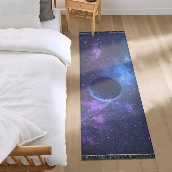 Blue Planet in Space Runner Area Rug 2x6 Soft Non-Slip Washable Bedside Carpet for Hallway Bedroom Living Room Home Decor
