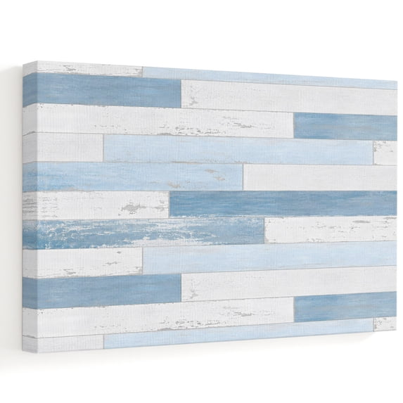 Blue Plank Canvas Wall Art, Coastal Blue White Distressed Wood Grain ...