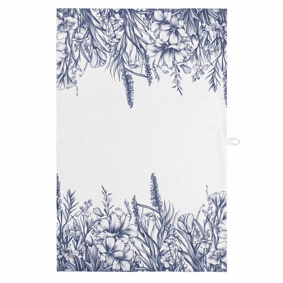 Blue Plants 1 Pack Kitchen Towel, Water Absorbent Dish Towel, Lavender Floral Spring Wildflower White Decorative Hand Towels - Quick Drying Cloth for Cooking Baking, 18x28 Inch