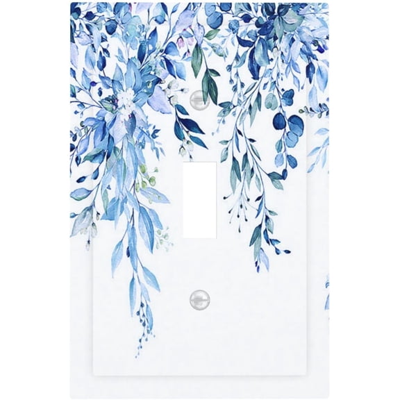 Blue Plants Floral Flower Leaf Vine 1 Gang Light Switch Plate Decorative Single Toggle Wall Plate Cover Electrical Switchplate Faceplate for Bedroom Room Decorate