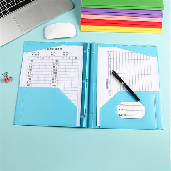 Blue Plastic 2-Pocket Folder with Business Card Holder | Letter Size Durable File Organizer for High Office Documents