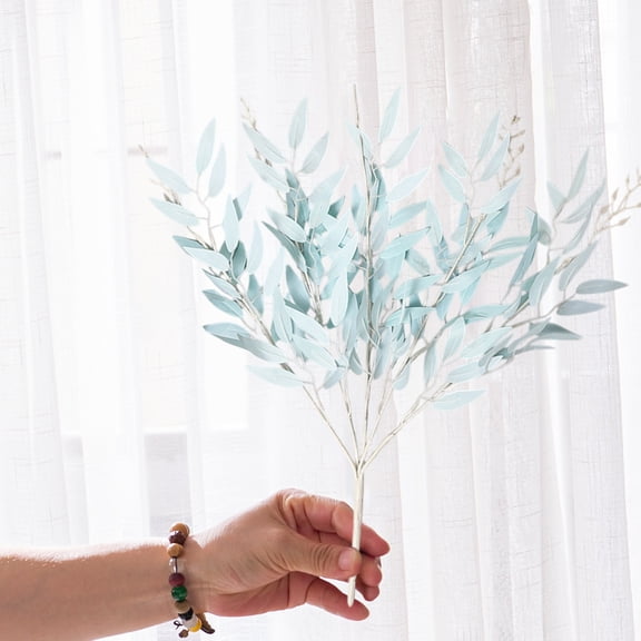 Blue Plastic Artificial Flowers - Realistic Fake Flower 17.7in for Home Wedding Party Decor, Waterproof Fade-Resistant Decorative Single Stem