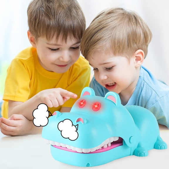Blue Plastic Hippo Finger Biting Game Toy For Kids Teeth Press Interactive Parent Child Trickster Play Blue Color