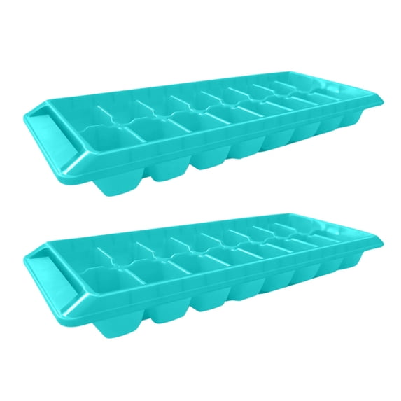 Blue Plastic Ice Cube Tray Set of 2, 16 Cubes Each, Stackable Freezer Mold For Cocktails, Whiskey, Drinks
