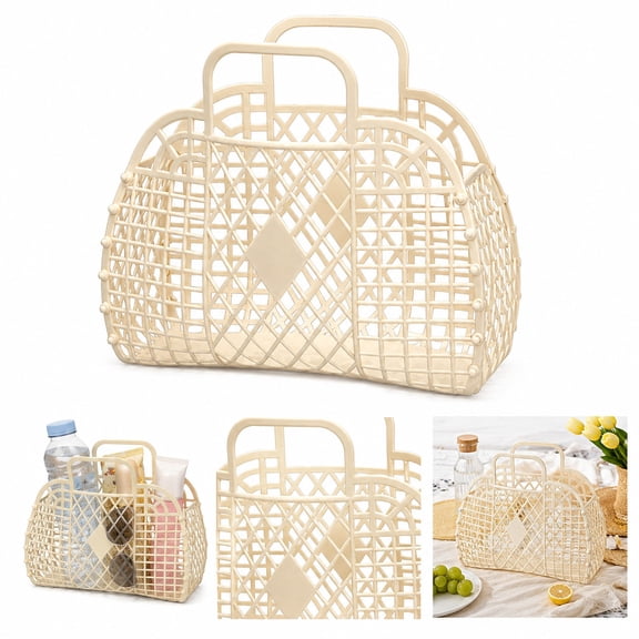 Blue Plastic Lattice Tote Basket, Open-Weave Storage Basket with Double Handles, Decorative Organizer for Snacks, Toys, Toiletries, Gifts and Picnic Use