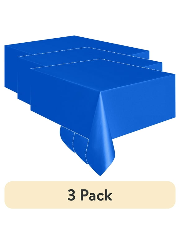 (3 pack) Blue Plastic Party Tablecloths, 108 x 54in, 3ct, Way to Celebrate!