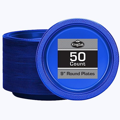 Blue Plastic Plates 9 Inch 50 count Plastic Round Party Plates For