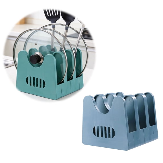 Blue Plastic Pot Lid Organizer for Cabinet, Space-Saving Lid Holder for Pans and Pots, 13x13cm