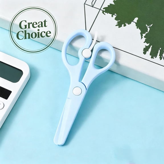 Blue Plastic Safety Craft Scissors, Round Tip Blunt-Edge Scissors with Spring Action, Safe Non-Scratch DIY Cutting Tool for Crafts & Everyday Use