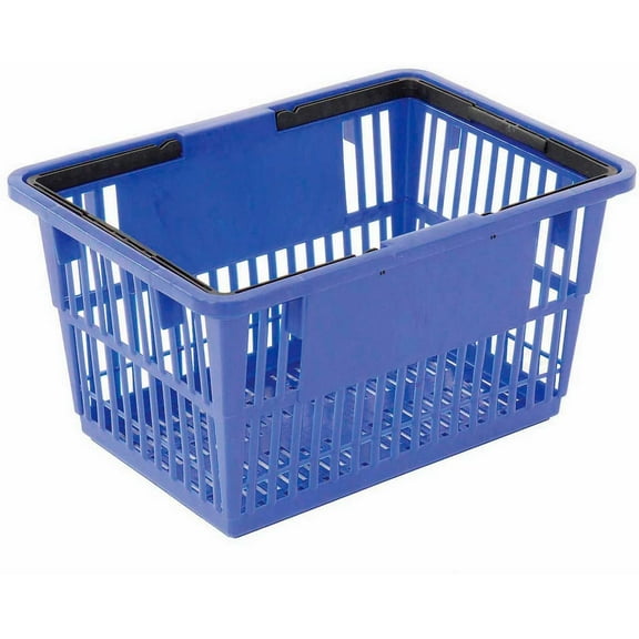 Blue Plastic Shopping Basket with Plastic Handle, Large, 19-3/8"L X 13-1/4"W X 10"H, Lot of 12