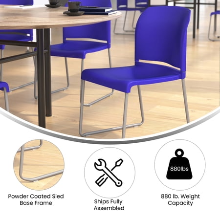 Blue Plastic Sled Stack Chair