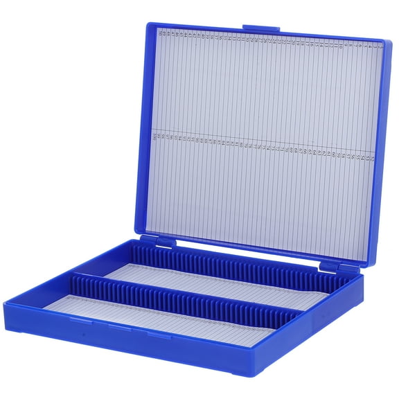 Blue Plastic Slide Storage Box for 100 Pathology Slides with Multi Slot Design Compact Size Secure