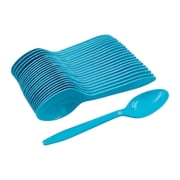 Blue Plastic Spoons Disposable Teaspoons for Parties & Everyday Use, 100 pack