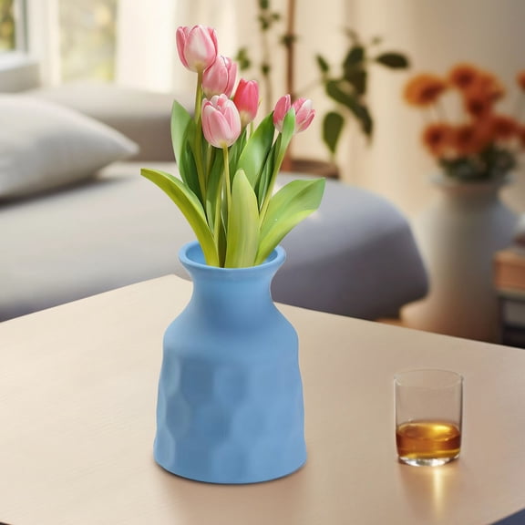 Blue Plastic Vase 5.7x4.1x4.1 Inch Small Flower Vase for Weddings Events Office Home Decor