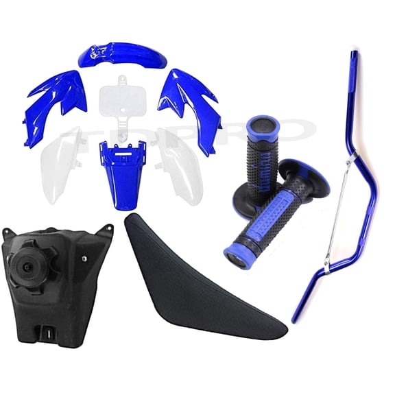 Blue Plastics Body Fairing Kit, Tall Seat, Fuel Tank, Handlebars, Hand Grips for CRF50 XR50 SSR Coolster 110cc 125cc Dirt Pit Bikes Baja DR49 Taotao db14