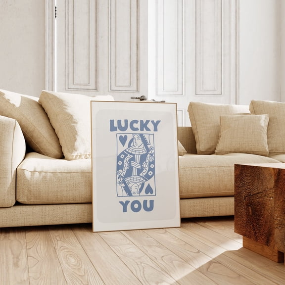 Blue Playing Card Poster Lucky You Retro Wall Art Poster Decor For Living Room Bedroom, Unframed Poster Size 12x18 F03.1.14l2077