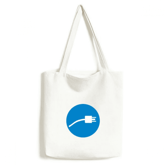 Blue Plug Cable Charging Cable Pattern Tote Canvas Bag Shopping Satchel Casual Handbag