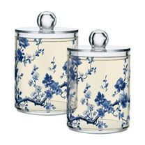 Blue Plum Blossom Leaves Translucent Plastic Cans Storage Canisters with Lid Set of 2