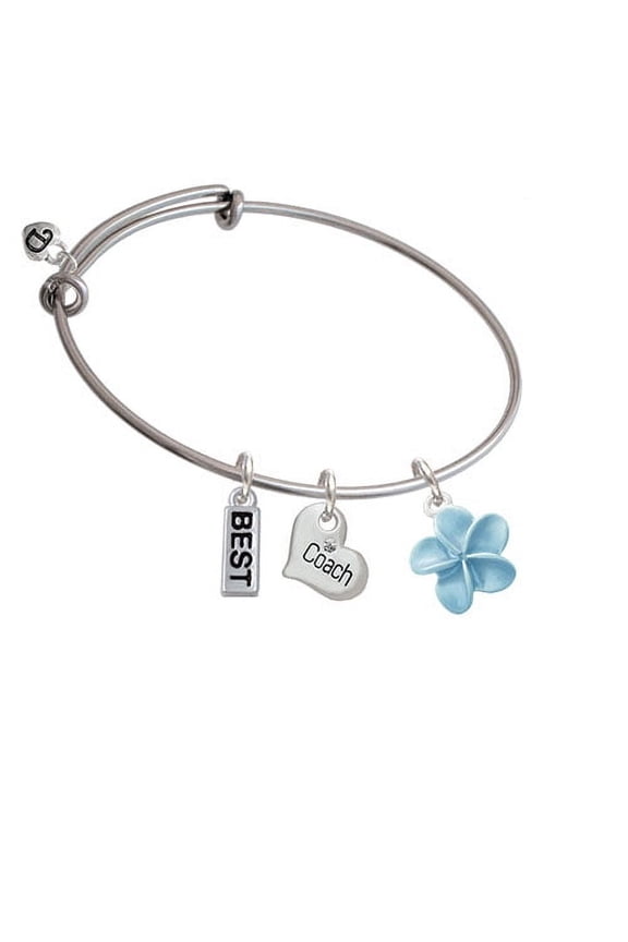 Blue Plumeria Flower Coach Heart Expandable Bangle Bracelet