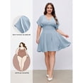 thumbnail image 1 of Blue Plus Size Batwing Sleeve Loose V-Neck Skater Dress For Women, 1 of 5