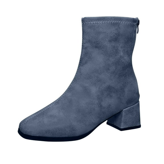 Blue Plus Size Ladies Casual Boots With 2 2 Inch Chunky Heel And Round Toe Design For Leisure And Comfort