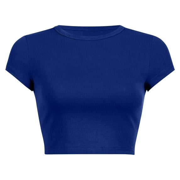Blue Plus Size Tops Women's Round Neck Summer Solid Color Short T Shirt Womens T Shirts