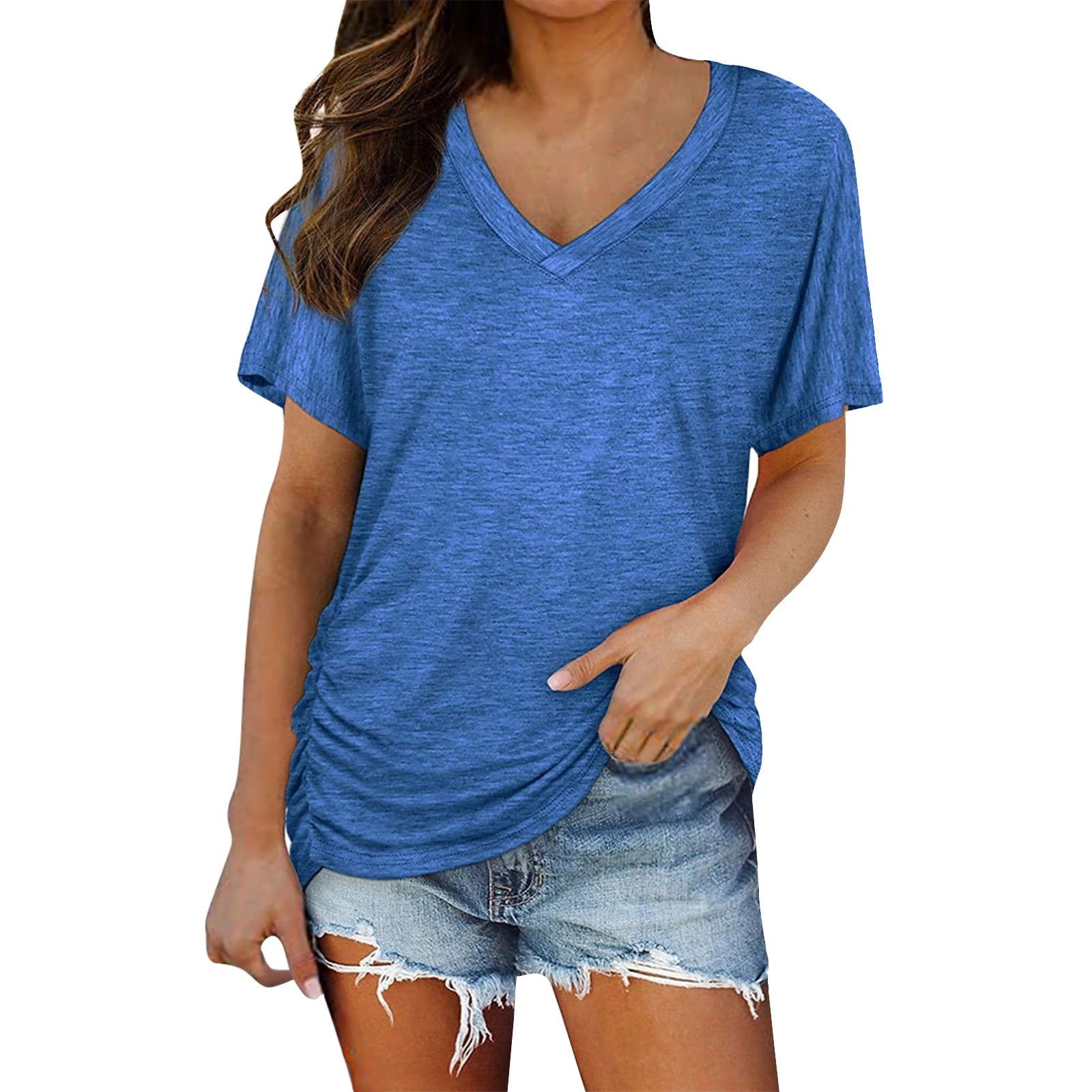 Blue Plus Size Work Clothes, Short Sleeve Plus Size Top for Women ...