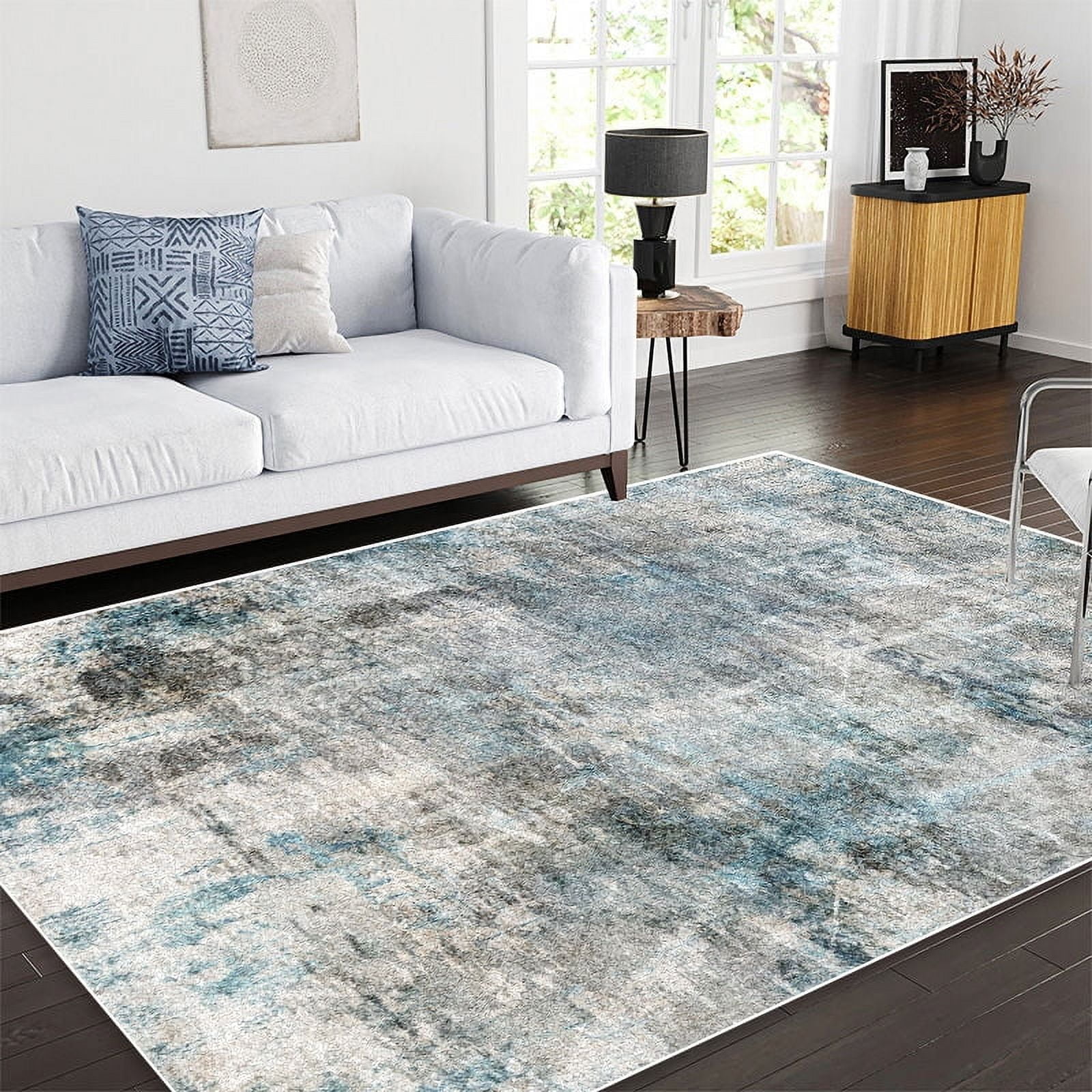 Blue Plush Carpets for Living Room Room ration Home Bedroom Rug Large ...