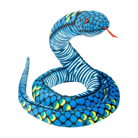 Blue Plush Snake Stuffed Animal - 35 Inch Realistic Blue & Yellow Patterned Soft Toy With Red Tongue - S Halloween Decor Prank Props Gag Gifts