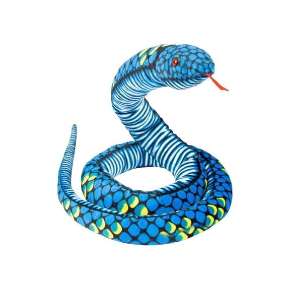 Blue Plush Snake Stuffed Animal - 47 Inch Realistic Blue & Yellow Patterned Soft Toy With Red Tongue - Boys Girls Birthday Gift Halloween Decor Prank Toy