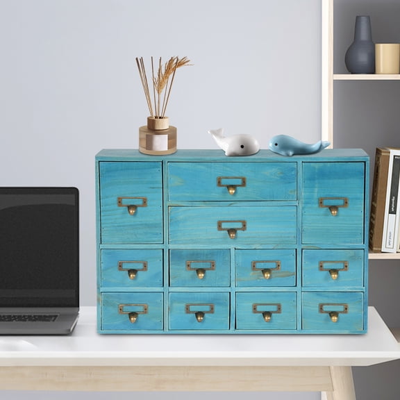 Blue Plywood 51*10*35cm 12 Desktop Drawer Storage Cabinet Classification Storage Box Jewelry Storage Box
