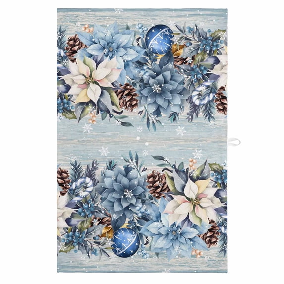 Blue Poinsettia Christmas 1 Pack Kitchen Towel, Water Absorbent Dish Towel, Xmas Botanical Balls Snowflake Vintage Decorative Hand Towels - Quick Drying Cloth for Cooking Baking, 18x28 Inch