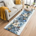 thumbnail image 1 of Blue Poinsettia Christmas 2'x6' Runner Rugs for Hallway Kitchen Bedside Non Slip Washable, Xmas Botanical Balls Snowflake Entryway Rug Runners with Rubber Backing, Long Carpet Runner for Laundry Room, 1 of 8