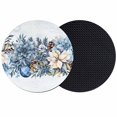 thumbnail image 1 of Blue Poinsettia Christmas Coasters Set of 2, Absorbent Coasters for Drinks, Xmas Botanical Balls Snowflake Coaster for Desk Coffee Table Protection, Home Decor House Warming Gifts 4", 1 of 8