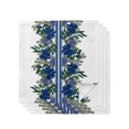 Blue Poinsettia Christmas Dinner Napkins Cloth Set of 4, Polyester