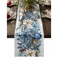 thumbnail image 1 of Blue Poinsettia Christmas Dresser Scarf Farmhouse, Dining Table Decorations for Wedding/Parties, Xmas Botanical Balls Snowflake Table Runner 36 Inches Long for Kitchen Dining, 13 x 36 In, 1 of 9