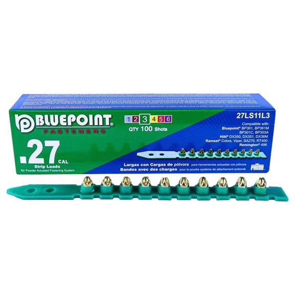 Blue Point 5008271 0.27 x 7 in. Plastic Strip Head Strip Loads, Green - 100 per Pack