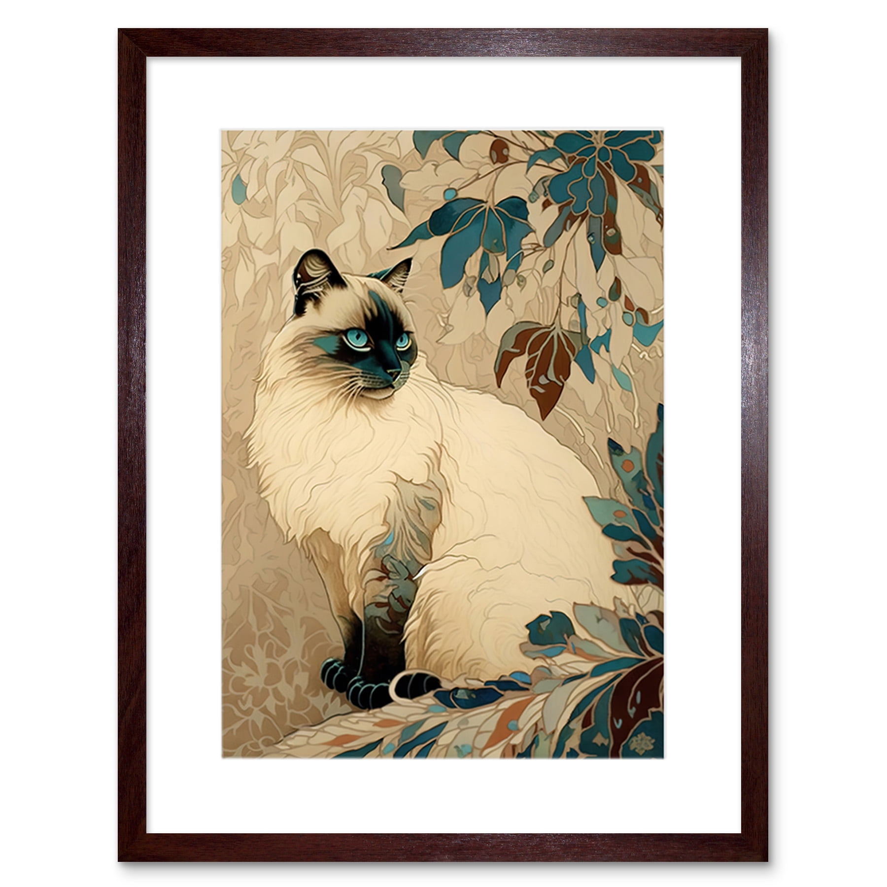 Blue Point Ragdoll Cat and Plant Pattern Art Nouveau Modern ...