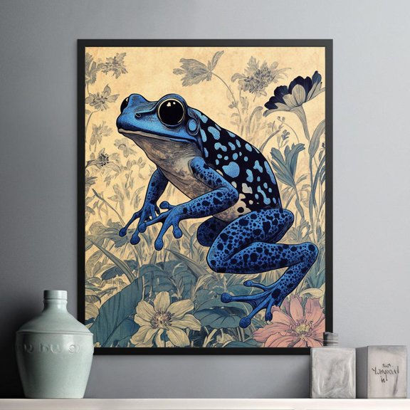 Blue Poison Dart Frog Wall Art Nature Inspired Poster Botanical Print Wildlife Illustration Tropical Decor For Home Frog Artwork