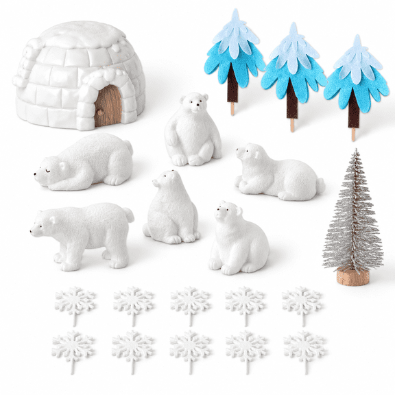 Blue Polar Bear Winter Themed Cake Topper Set for Party Decorations