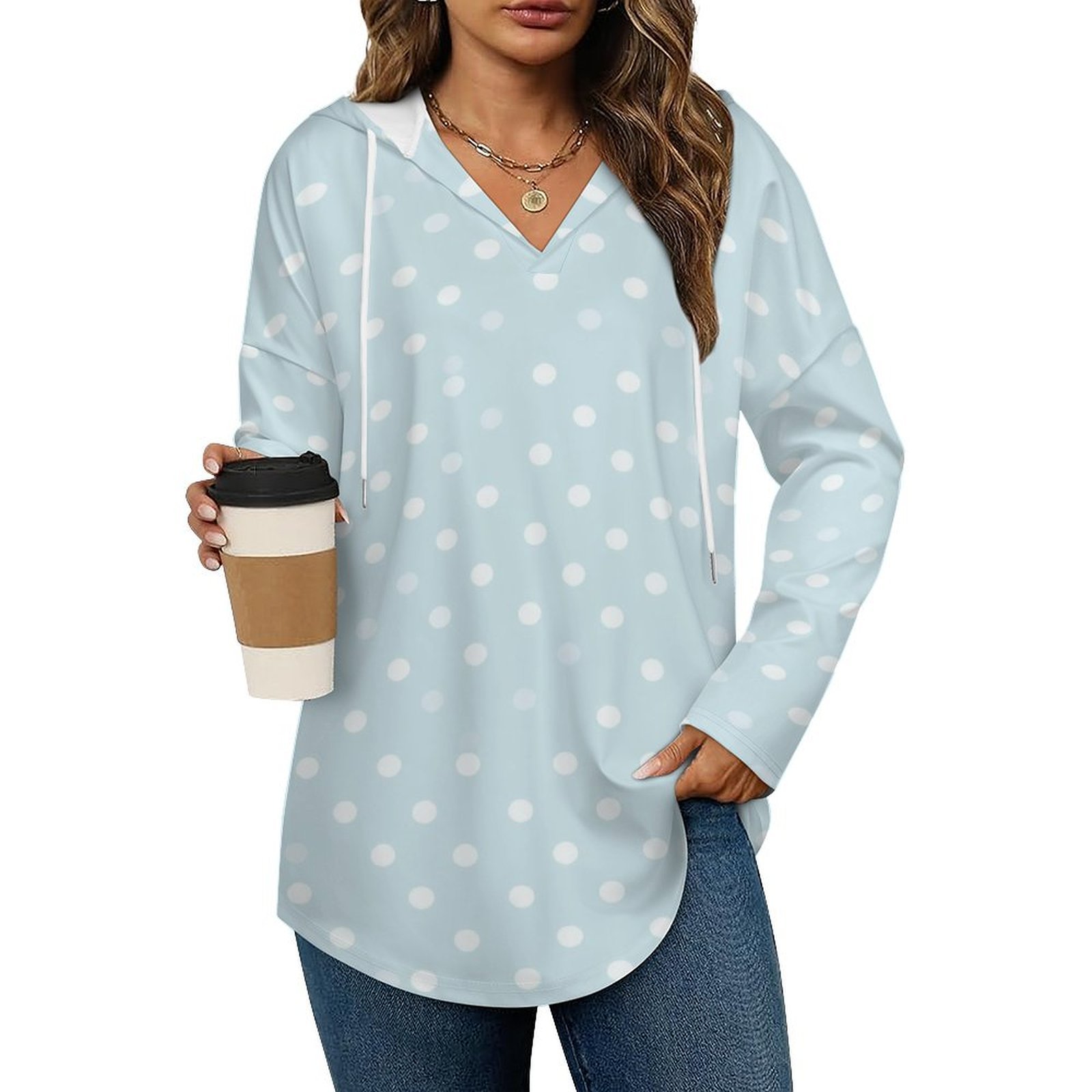 Cream And Teal Polka Dot Women's Hoodie