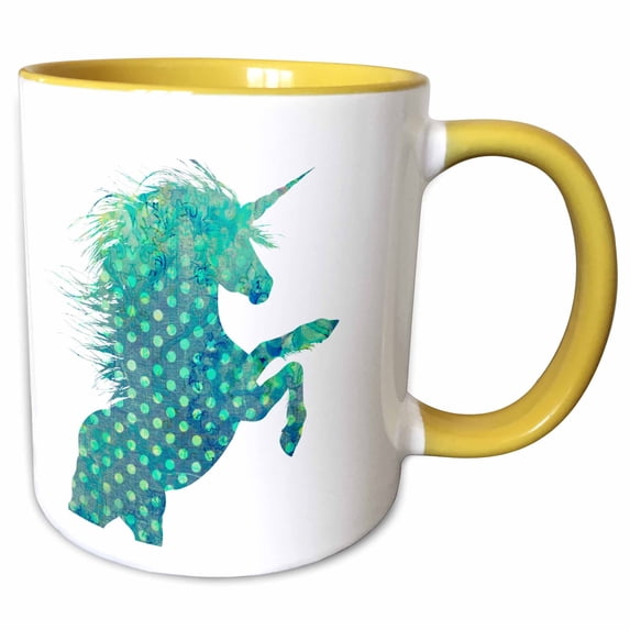 Blue Polka Dot Boho Unicorn 15oz Two-Tone Yellow Mug mug-309328-13