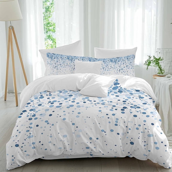 Blue Polka Dot Comforter Set Queen Size, Watercolor Blue Gradient Abstract Modern Soft Bedding Set for Man Woman, 4 Pieces Duvet Cover Set with Fitted Sheet, 2 Pillowcases