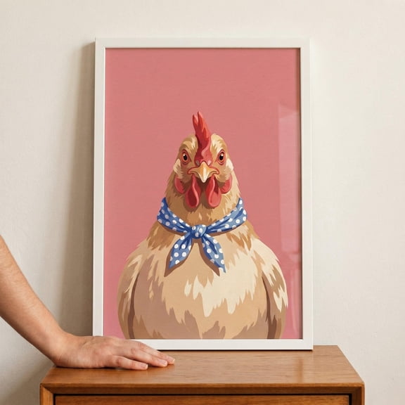 Blue Polka Dot Hen Farmhouse Chicken Country Kitchen Rustic Animal Bird Barnyard Decorative Nursery Poster , Poster Print Only