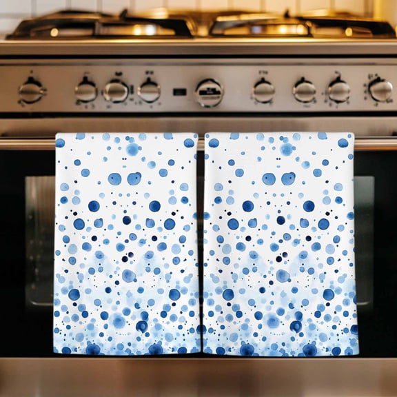 Blue Polka Dot Kitchen Towels Set of 2, Modern Art Abstract Watercolor Dot Absorbent Dish Towels for Kitchen, Microfiber Hand Towel, Quick Drying Tea Towel for Cleaning Decorative Dishcloths